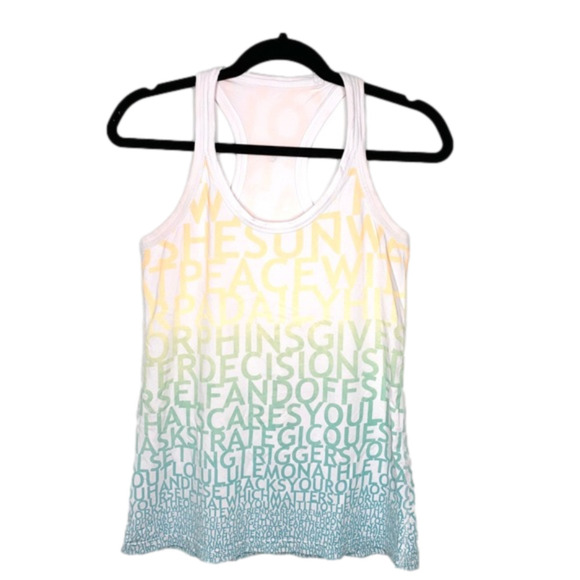 Lululemon Tank Top Rainbow Letter Logo Print Sleeveless White Racerback Size 2 - Picture 2 of 13